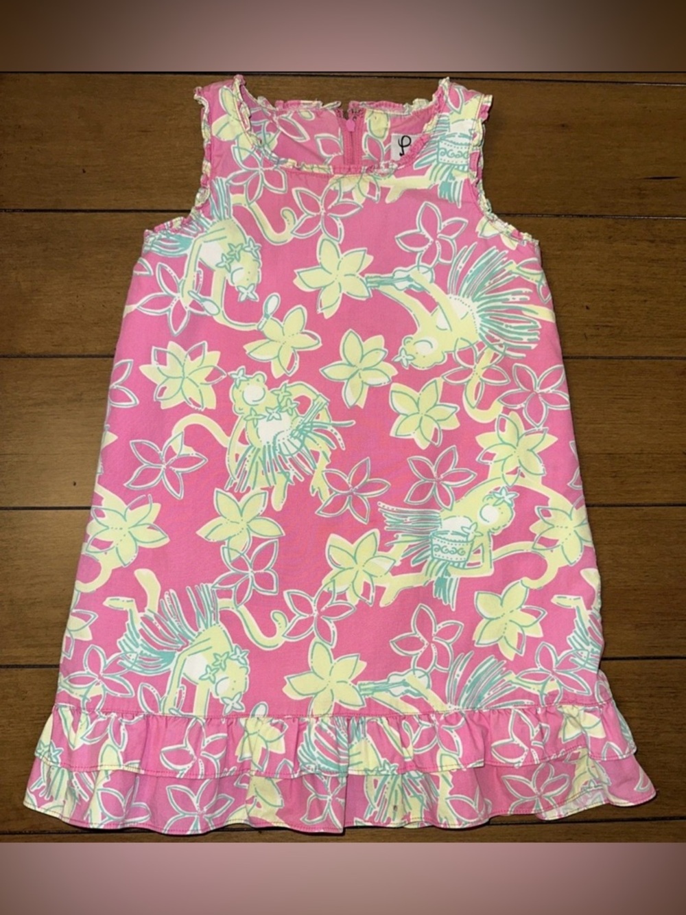 Lilly Pulitzer Shift Dress Girls 4T Pink Rock A Hula Monkey Print Tropical Flaw